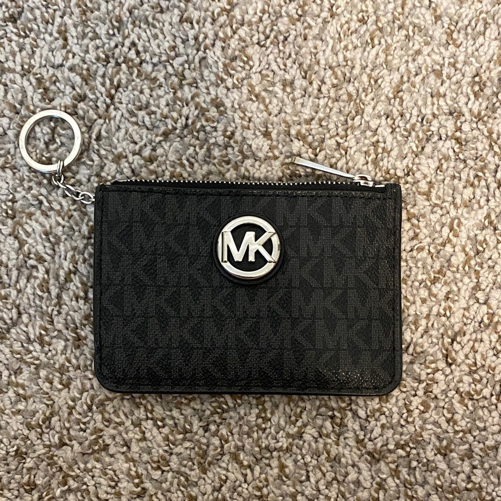 Michael Kors Black Card Holder with Silver Chain